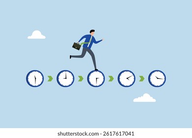 Deadline urgency, businessman hurry running on time counting down deadline.