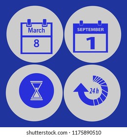 deadline vector icons set. with hourglass, first september calendar, march calendar and update hours in set