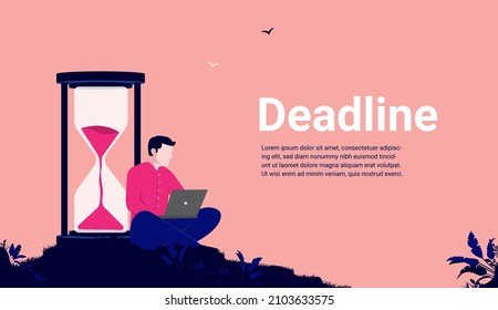 Deadline Vektorgrafik - Mann sitzend mit Laptop arbeiten und läuft die Zeit davon. Leerzeichen für Text kopieren