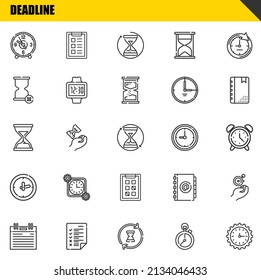 deadline vector line icons set. clock, agenda and hourglass Icons. Thin line design. Modern outline graphic elements, simple stroke symbols stock illustration
