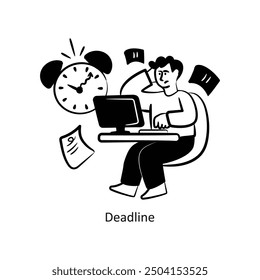 Deadline  vector outline style Design Vector Stock illustration. 