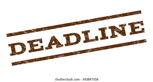 Deadline watermark stamp. Text caption between parallel lines with grunge design style. Rubber seal stamp with scratched texture. Vector brown color ink imprint on a white background.