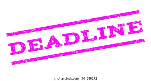 Deadline watermark stamp. Text tag between parallel lines with grunge design style. Rubber seal stamp with scratched texture. Vector magenta color ink imprint on a white background.