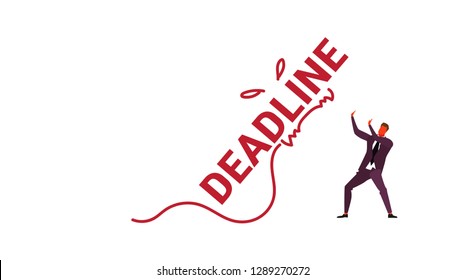 deadline word monster falling on exhausted businessman stress problem time management concept overworked business man horizontal sketch doodle