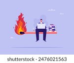 Deadlines are approaching or countdowns concept, businessmen sitting on burning matches, symbol of the deadline, finish the work on time