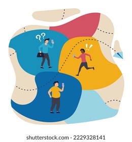 Deadlines. Vector illustration with busy employees, businessmen in working process. Concept of business, career development, partnership, problem solving, innovative business approach, ad