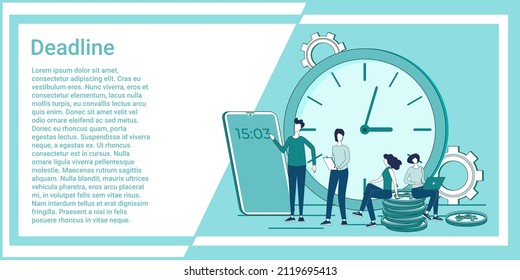 Deadline.Time management and time control.The concept of time planning.An illustration in the style of a green landing page.