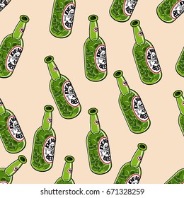 Deadly Beer Bottles Seamless Pattern With Skull Inside