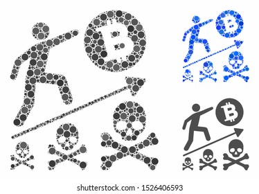 Deadly Bitcoin achievement composition for deadly Bitcoin achievement icon of spheric dots in various sizes and color tinges. Vector round dots are organized into blue composition.