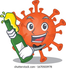 Deadly corona virus with bottle of beer mascot cartoon style