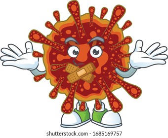 Deadly coronvirus cartoon character design concept showing silent gesture
