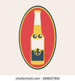 deadly earth label vector graphic in a yellow beer bottle sticker & funny face mask flat design illustration. viral coronavirus spread over the world or globe. global corona outbreak cartoon concept