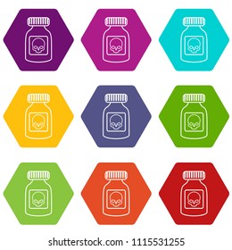 Deadly liquid icons 9 set coloful isolated on white for web
