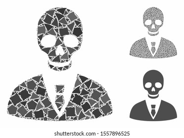 Deadly manager composition of raggy pieces in variable sizes and color hues, based on deadly manager icon. Vector raggy dots are united into collage. Deadly manager icons collage with dotted pattern.
