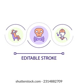 Deadly mistakes in workplace loop concept icon. Safety rules violation. Accidents cause abstract idea thin line illustration. Isolated outline drawing. Editable stroke. Arial font used