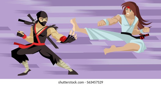 deadly ninja fighting a karate fighter