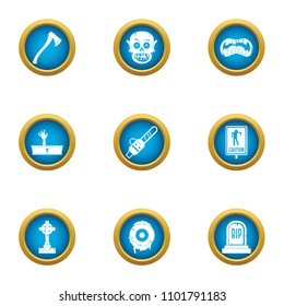 Deadly party icons set. Flat set of 9 deadly party vector icons for web isolated on white background