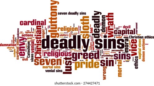 Deadly sins word cloud concept. Vector illustration