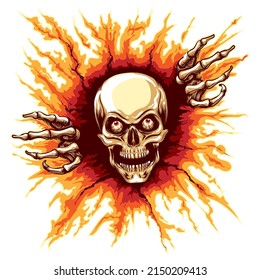 Deadman Skull Rising From Hell Isolated On White. Vector Illustration