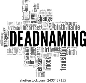 Deadnaming word cloud conceptual design isolated on white background.