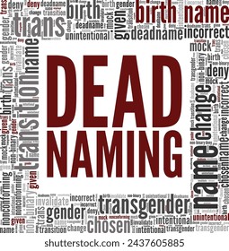 Deadnaming word cloud conceptual design isolated on white background.