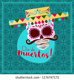 Deads' day background with mexican skulls. Dia de Muertos! a skull in a Mexican hat