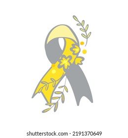 Deaf awareness month septembe yellow and gray support ribbon hand drawn.