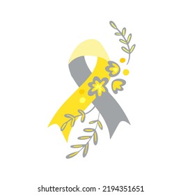 Deaf awareness month septembe yellow and gray support ribbon hand drawn.