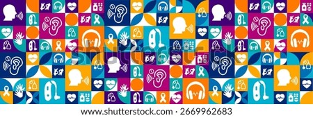 Deaf Awareness Week Geometric shape pattern background, banner, card or poster design template is observed every year during September, to raise awareness about the mission. Vector illustration.