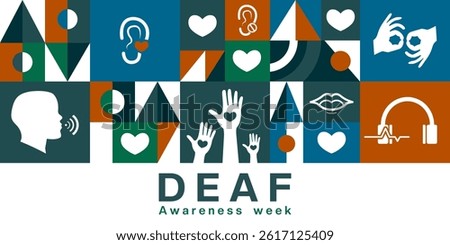 Deaf Awareness Week. Geometric style, human, ear and more. Suitable for posters, banners, social media and more. White background.