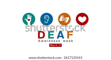 Deaf Awareness Week. Hand, ear and more. Suitable for posters, banners, social media and more. White background.