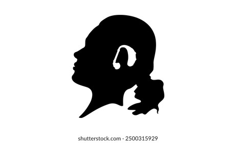 Deaf beautiful woman, black isolated silhouette	