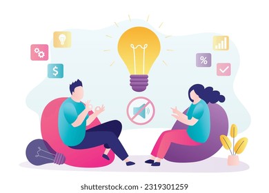 Deaf businesspeople are sitting and talking. Business negotiations, Deaf mute communication. Sign language and hearing loss concept. Deaf people talking with gestures. flat vector illustration