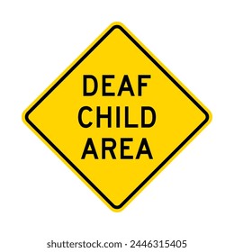 Deaf child area warning road sign isolated on white background