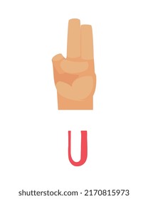 Deaf composition with isolated ornate letter and human hand showing appropriate gesture sign vector illustration