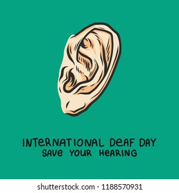 Deaf day green concept background. Hand drawn illustration of deaf day green vector concept background for web design