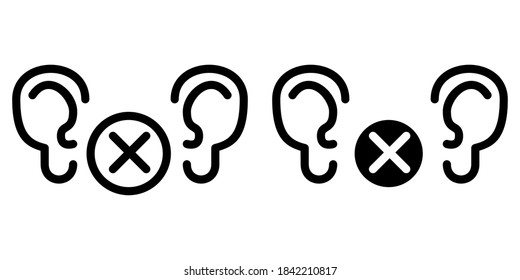 Deaf Disability Outline and Glyph Icon. Hearing doesn't Function