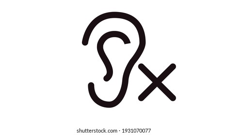 Deaf Icon, Black and white vector isolated illustration of an ear and a cross