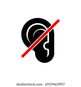 Deaf Icon. Earless, Unlisten. Unhearing Symbol.