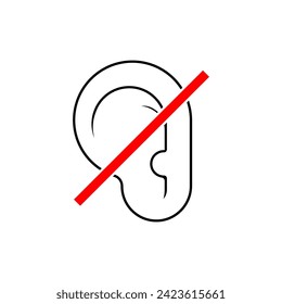 Deaf Icon. Hearing Aid. Earless, Unlisten. Unheard Symbol.