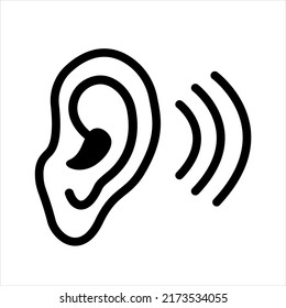 Deaf Icon. Hearing Disability Icon, No Hear Or Mute, Deaf Ear, Thin Line Web Symbol On White Background - Editable Stroke Vector Illustration. Deafness Line Icon, Outline Vector Logo Illustration