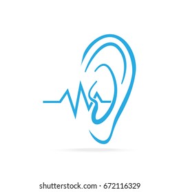 Deaf icon, Hearing and ear blue icon, disability to hear icon