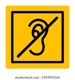 Deaf icon. International Deafness Symbol. Crossed out ear is symbol. Concept limitation, accessibility, assistance, rehabilitation, support, help. Vector illustration in linear style