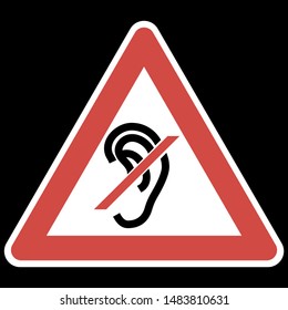 Deaf. Icon. 
Stop discrimination, triangular, sign, red and black color image.