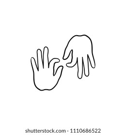 Icono de doodle dibujado a mano en lenguaje sordo. Escritura de dedos, gestos de dedo, dibujo vectorial de educación sorda y muda para impresión, web, móvil e infografía sobre fondo blanco.