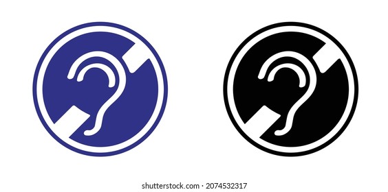 Deaf, limited hearing. Deafness symbol and audible sign. Hearing loss impairment logo. Flat vector ear pictogram signs. Universal access icon, hard of hearing. Assistive listening systems Symbols.
