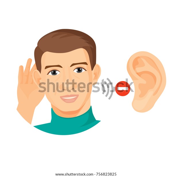 Deaf Male Character Ear Closeup Stop Stock Vector Royalty Free Shutterstock