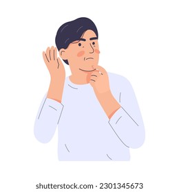 Deaf man with hearing problems. Modern trendy style. Hand drawn vector character illustration. Isolated on white background.