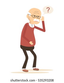 Deaf old man trying to hear. Hearing loss icon. Vector illustration flat design.