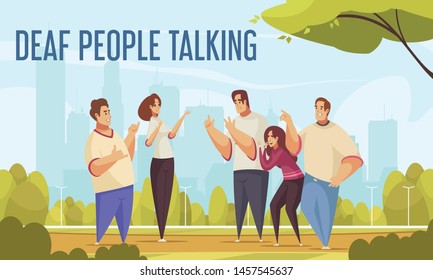 Deaf people talking background with sign language symbols flat  vector illustration